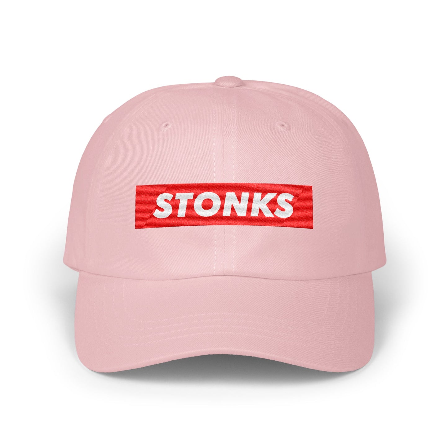 Stonks Meme Parody Pink Cap Trendy Headwear product type