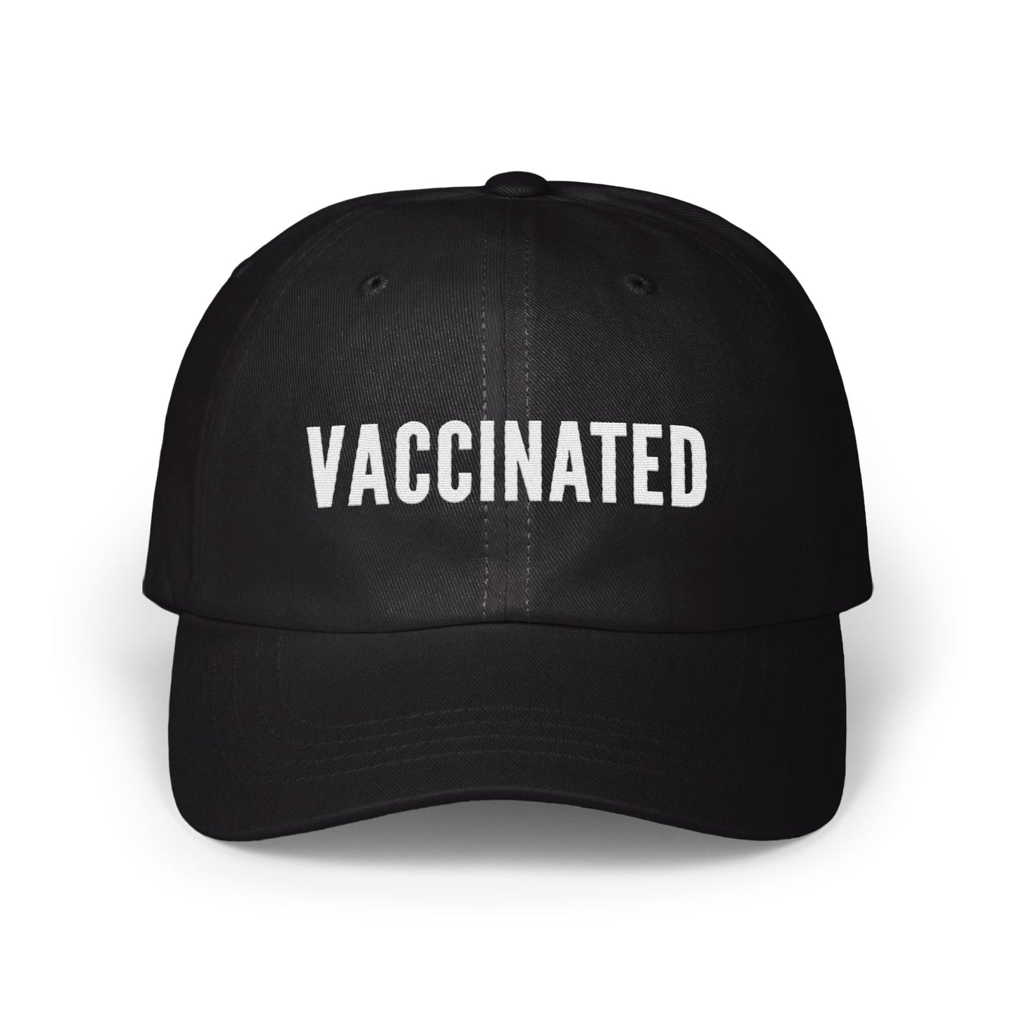 Vaccinated Black Hat with Bold White Text Hat product