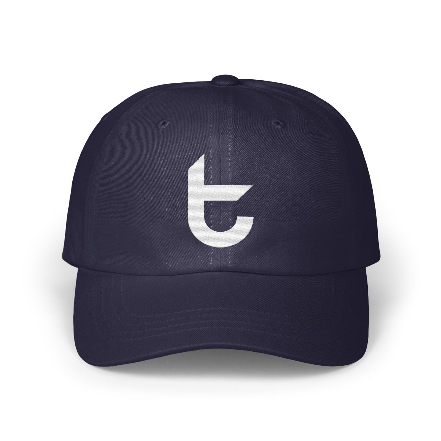Stylish Navy Blue Cap with Unique Logo Design product type