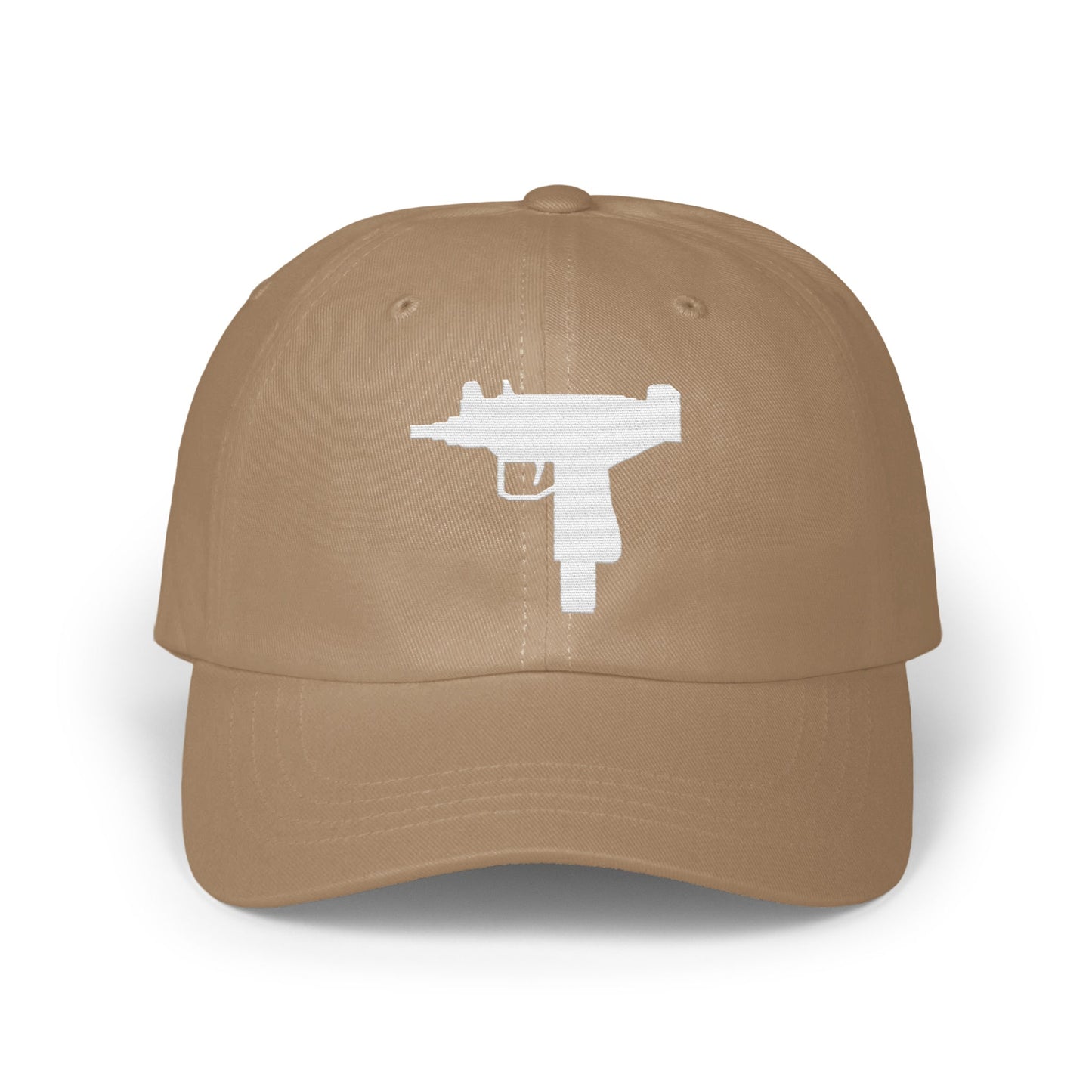 Cool Beige Cap with White Gun Print Hat product type