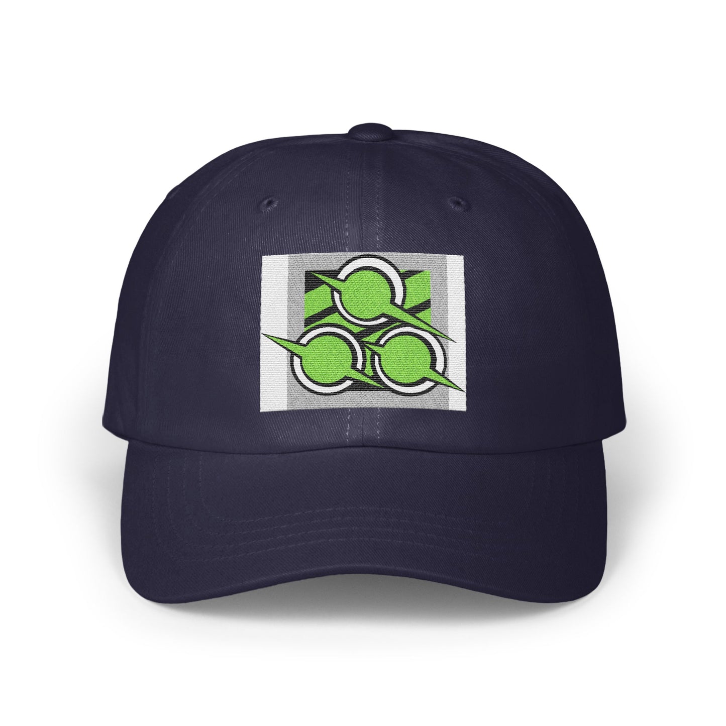 Stylish Navy Blue Cap with Green Geometric Design product