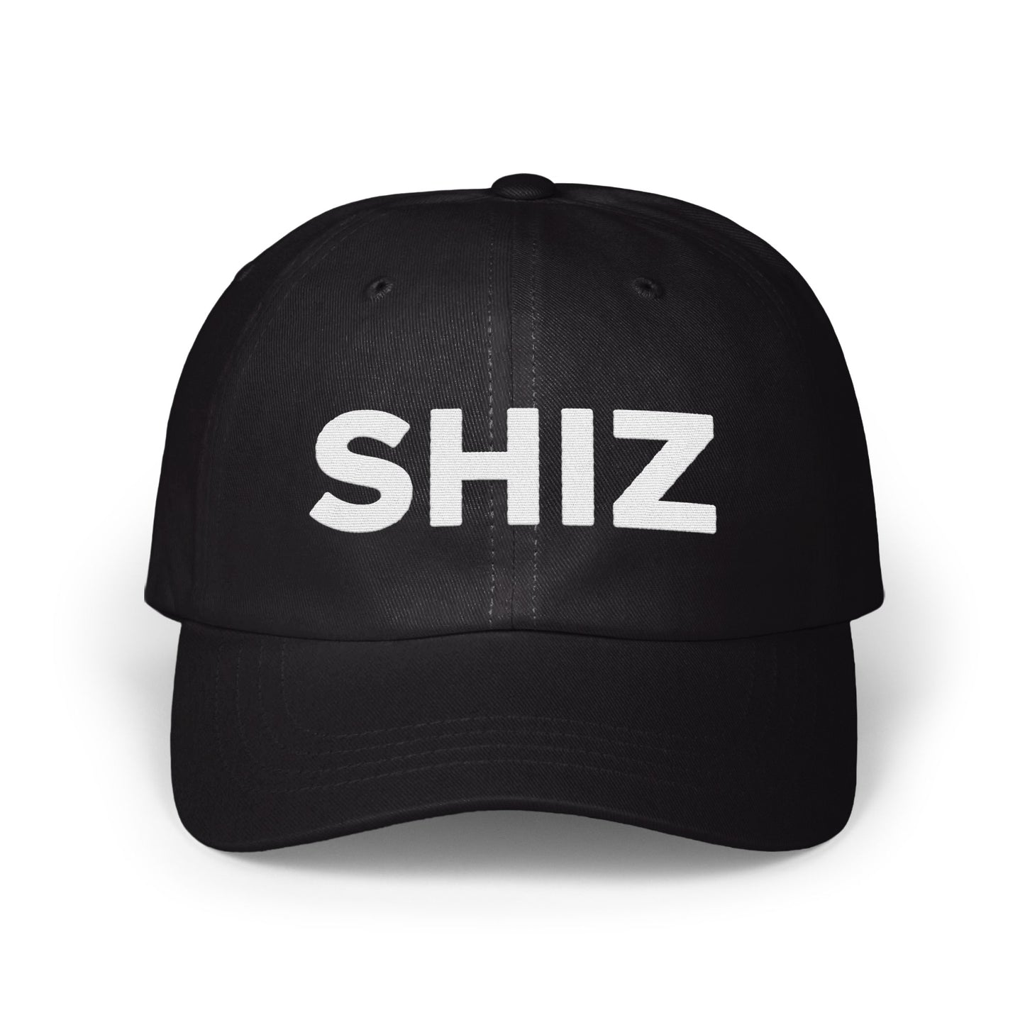 SHIZ Black Hat with Bold White Letters Hat Product