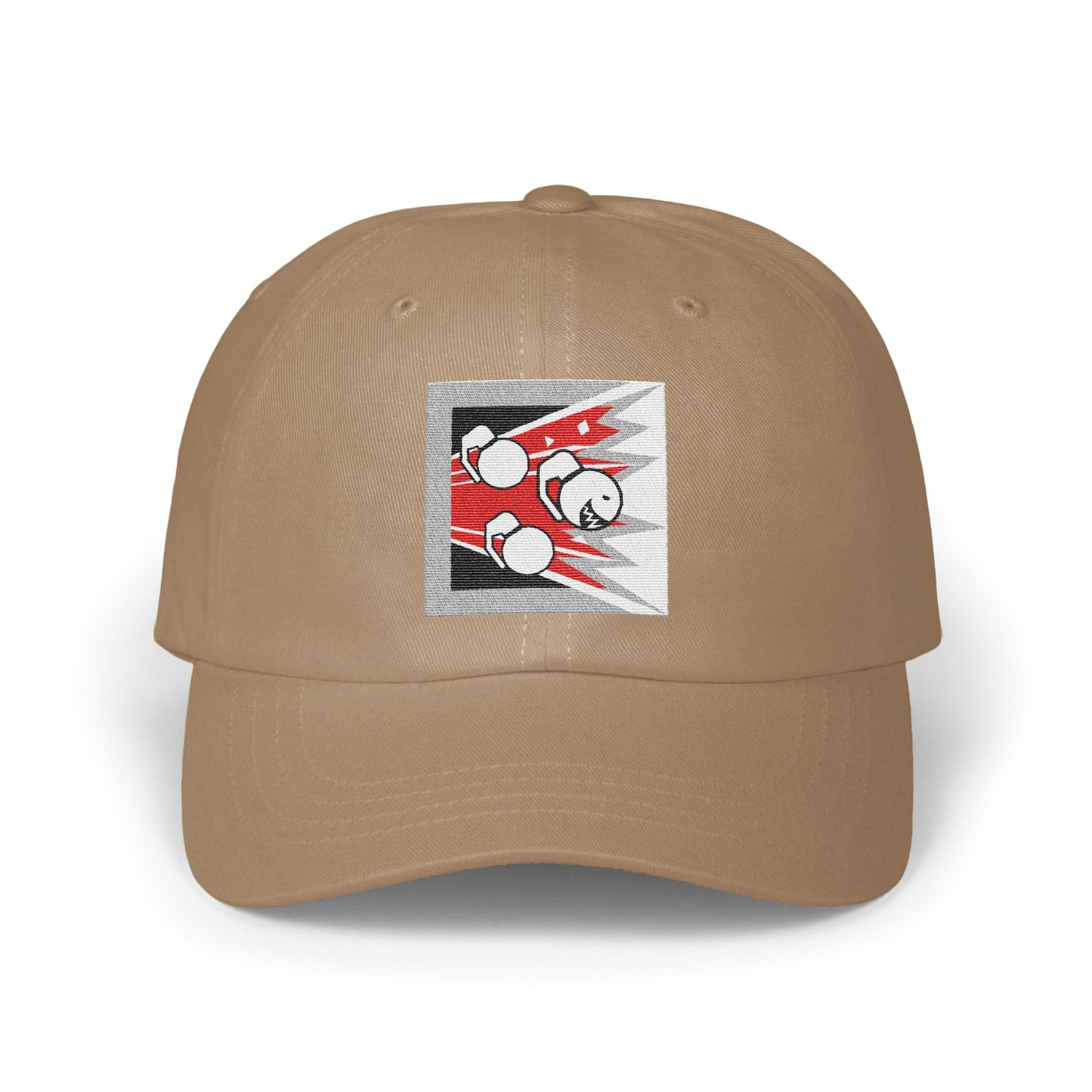 Striking Red and White Design on Khaki Hat product