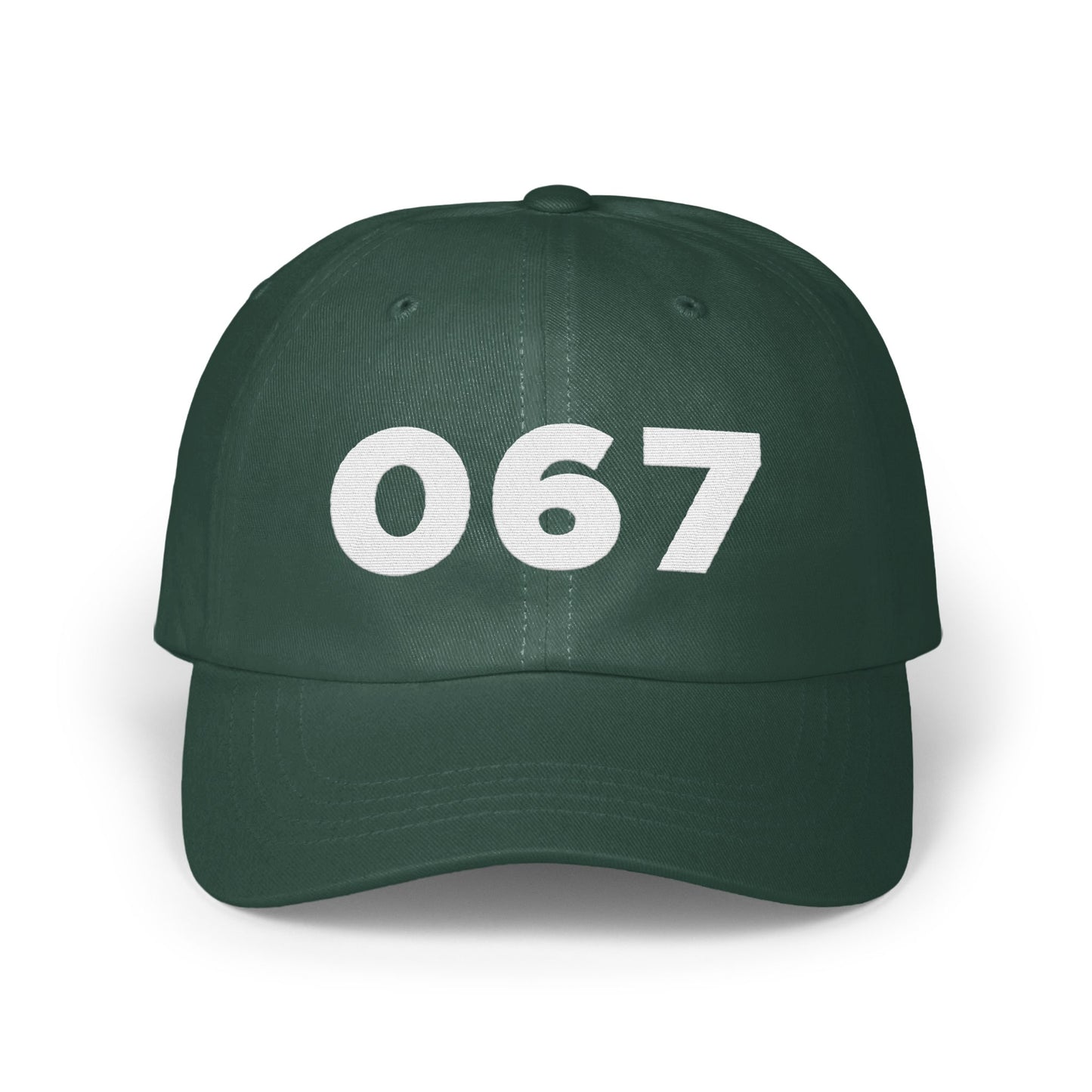 Green Baseball Cap with White 067 Number Product