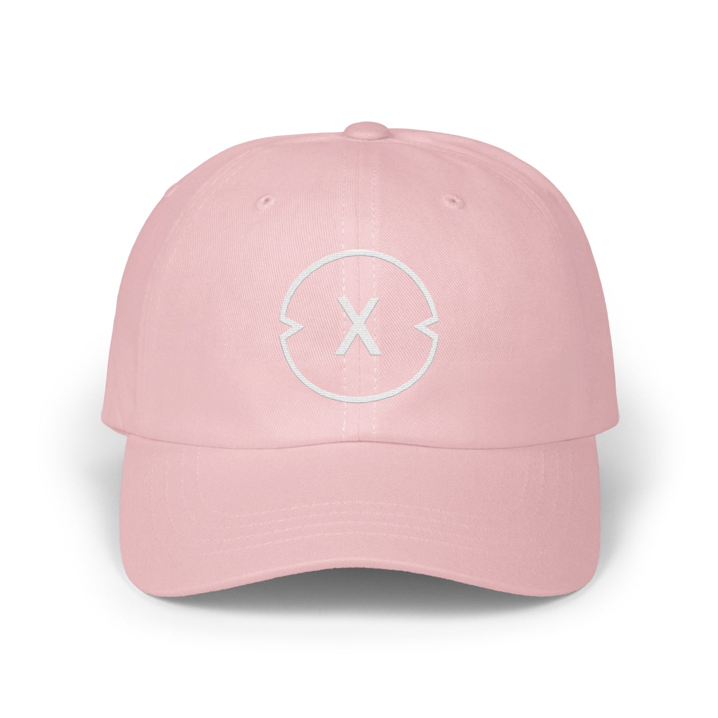 Pink baseball cap with minimalist white logo product type
