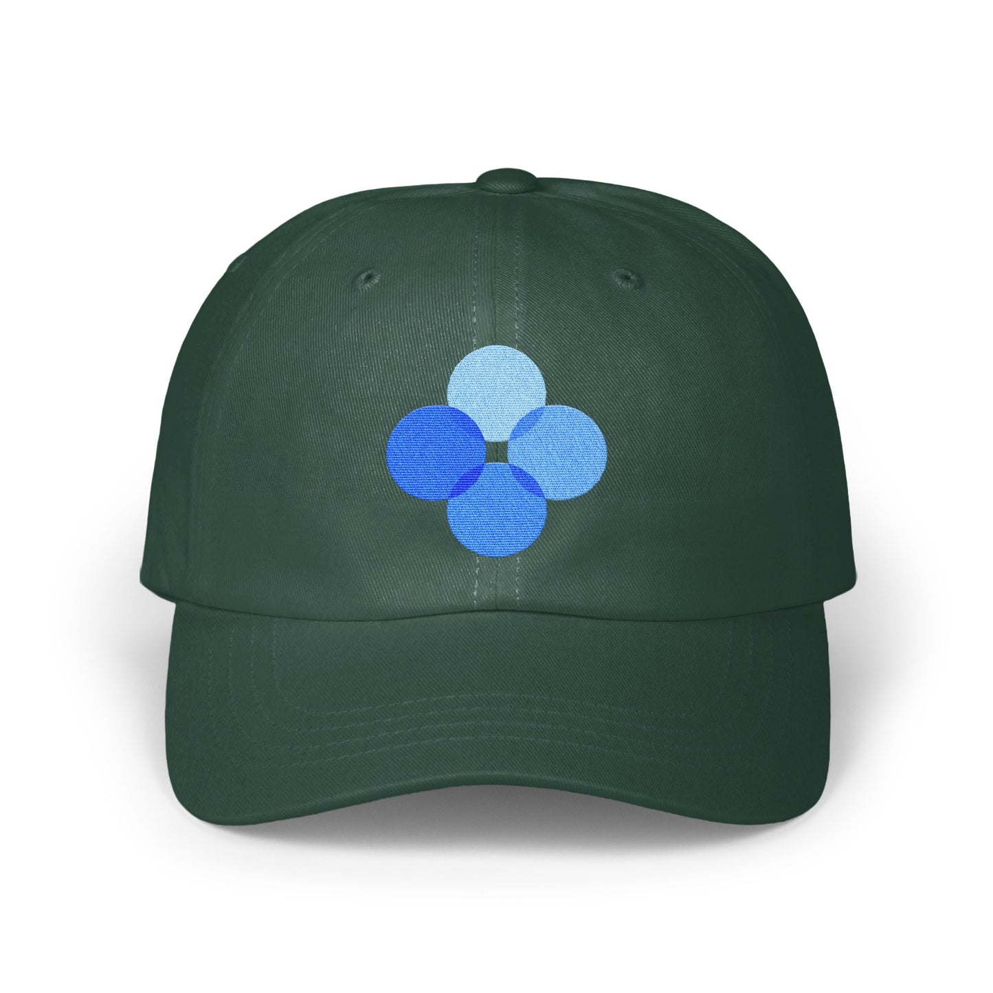 Stylish Green Baseball Cap with Unique Blue Design product type