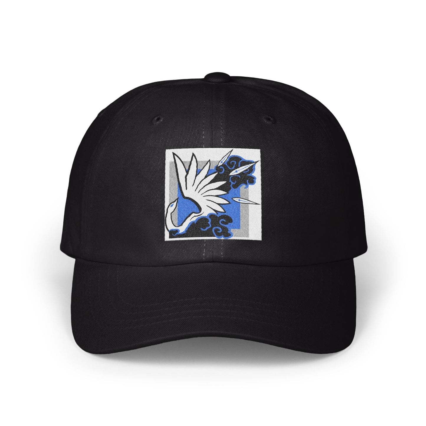 Blue and White Bird Embroidered Black Cap product