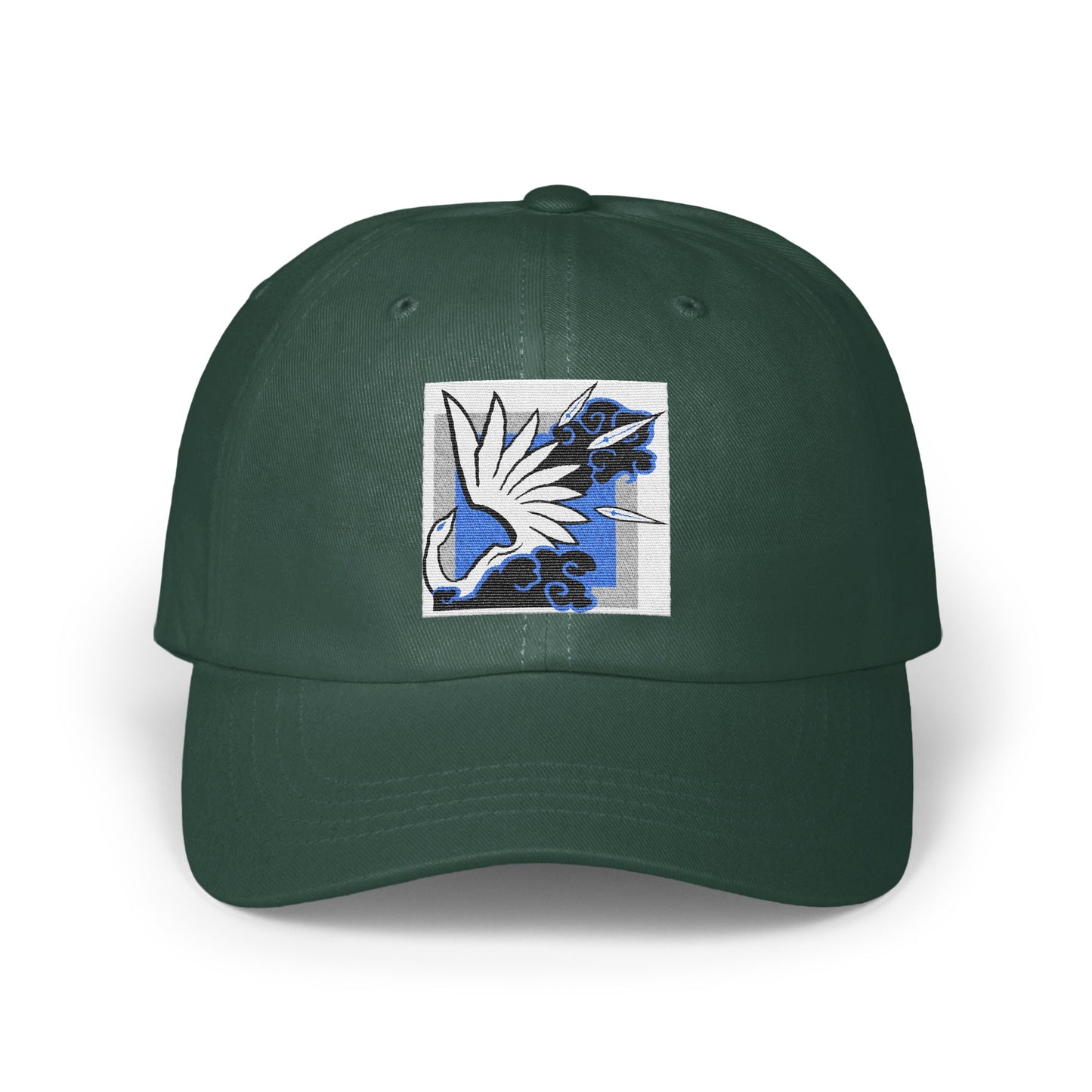Blue and White Bird Print Dark Green Hat product