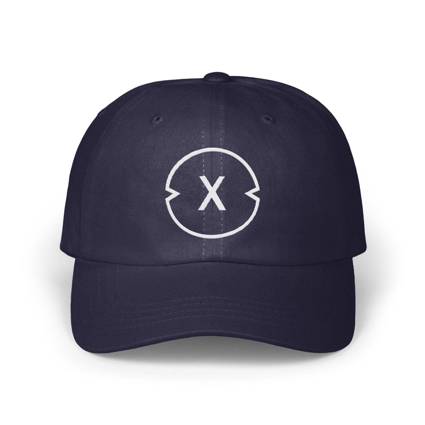 Stylish Dark Blue Cap with Unique Logo Design product type