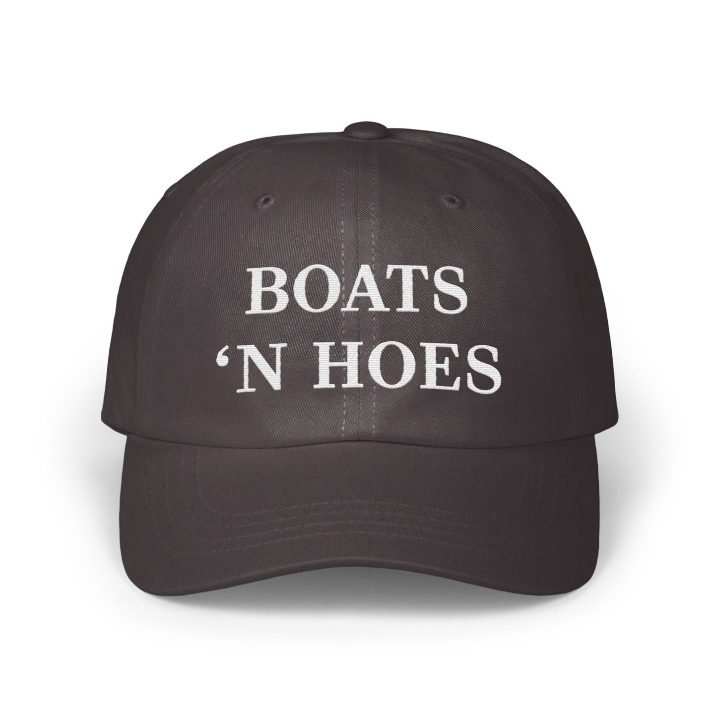 Boats 'N Hoes text printed on black cap product
