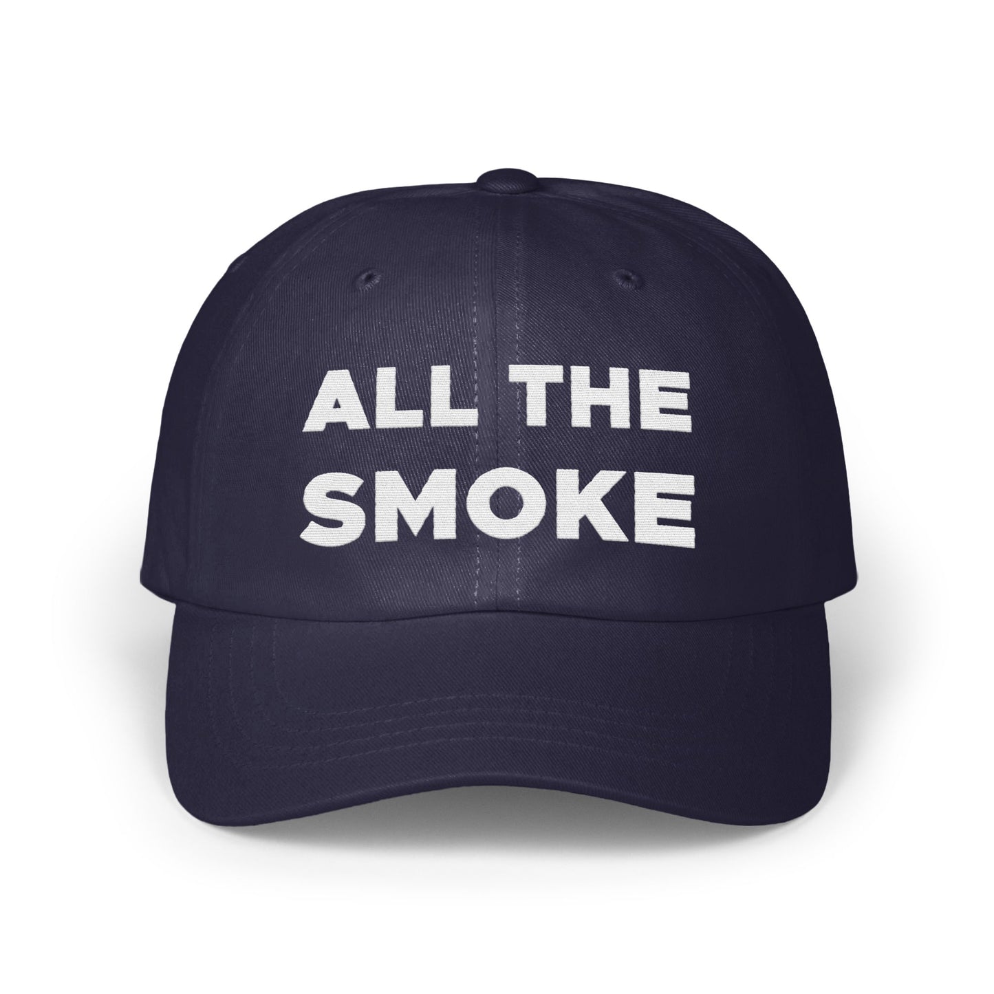 ALL THE SMOKE slogan on navy blue hat product