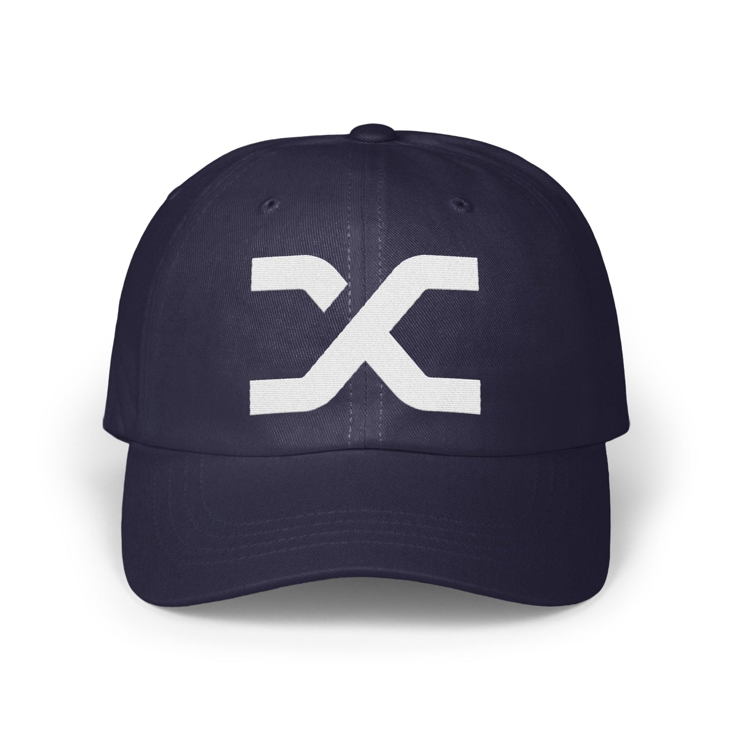 Stylish Navy Blue Hat with Unique Logo Design product type