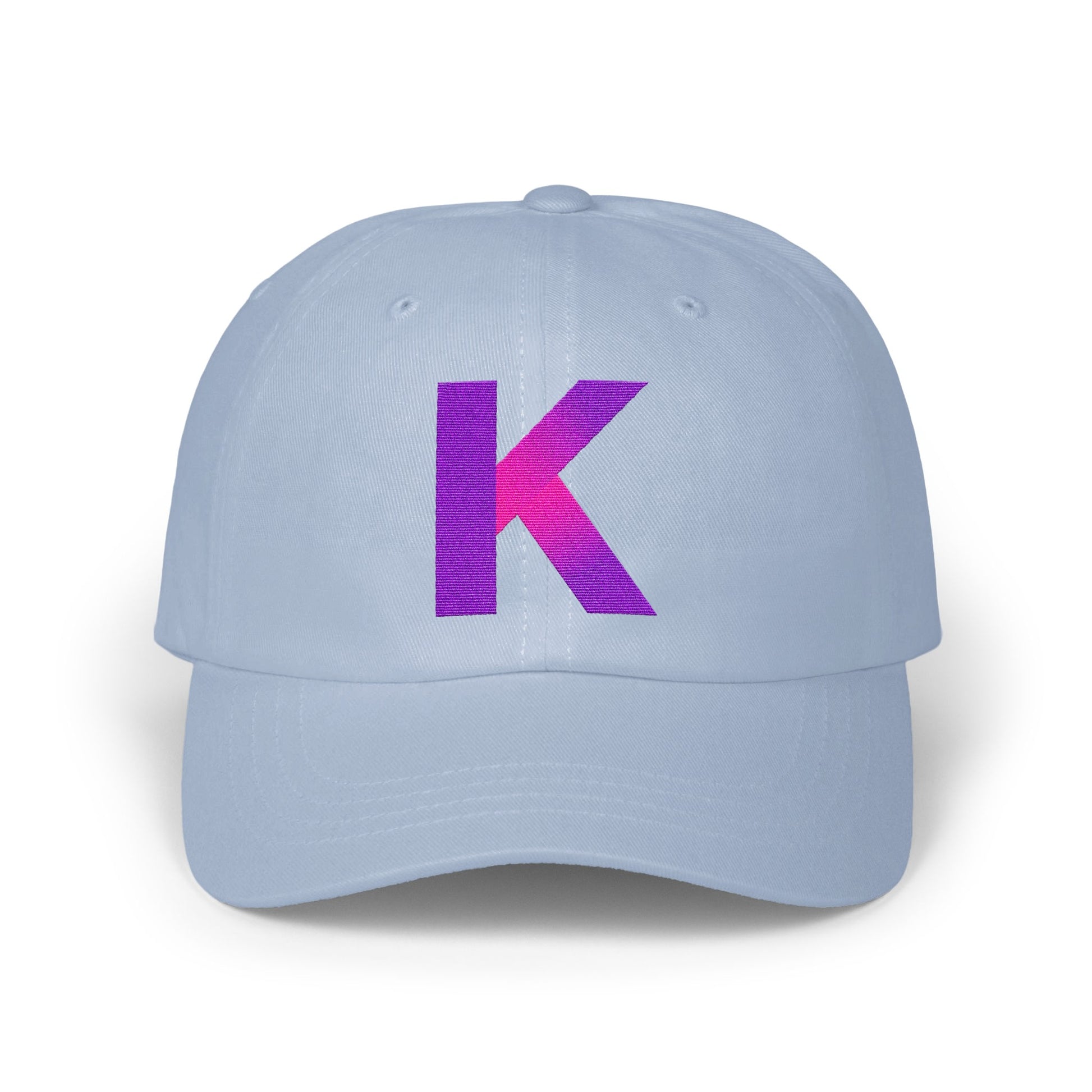 Stylish Light Blue Hat with Purple K Design Hat