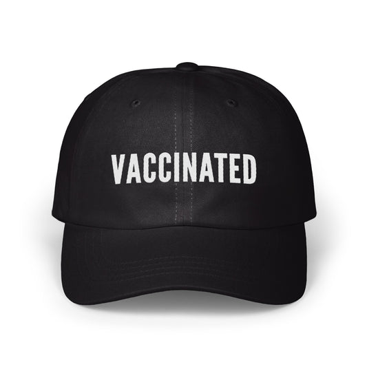 Vaccinated Black Hat with Bold White Text Hat product