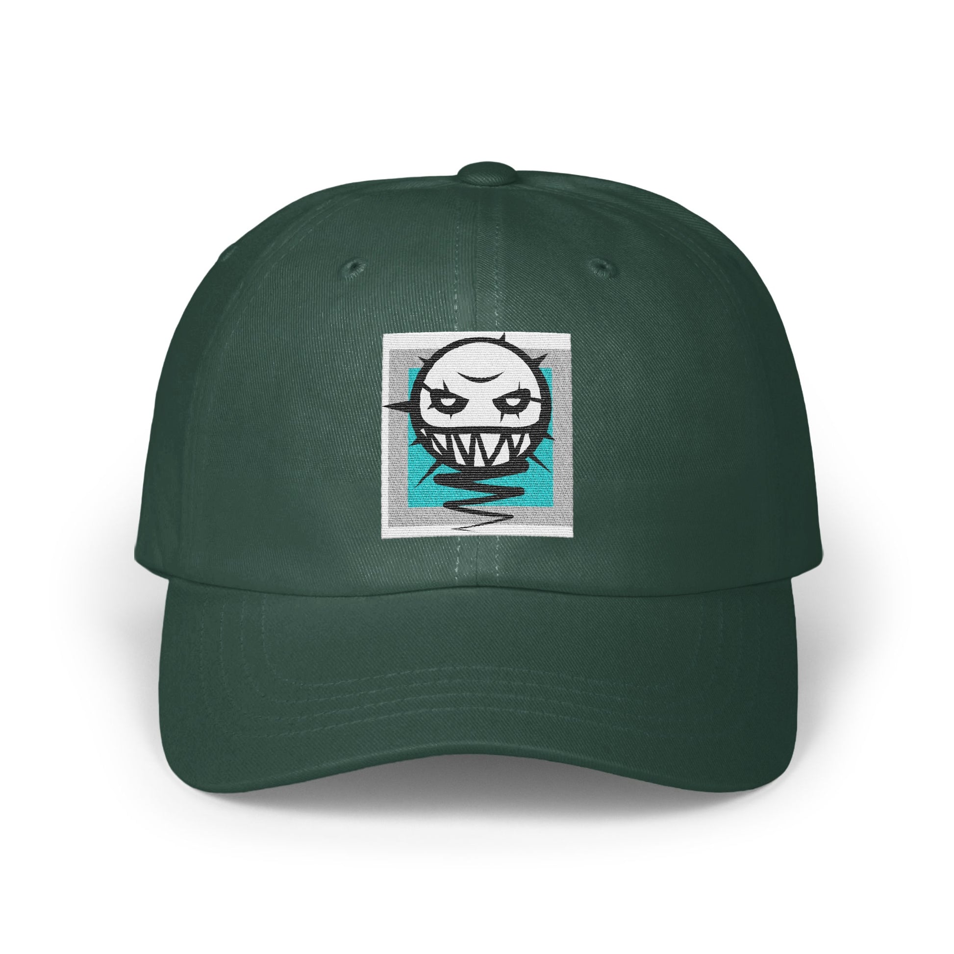 Edgy Green Cap with Artistic Face Design hat