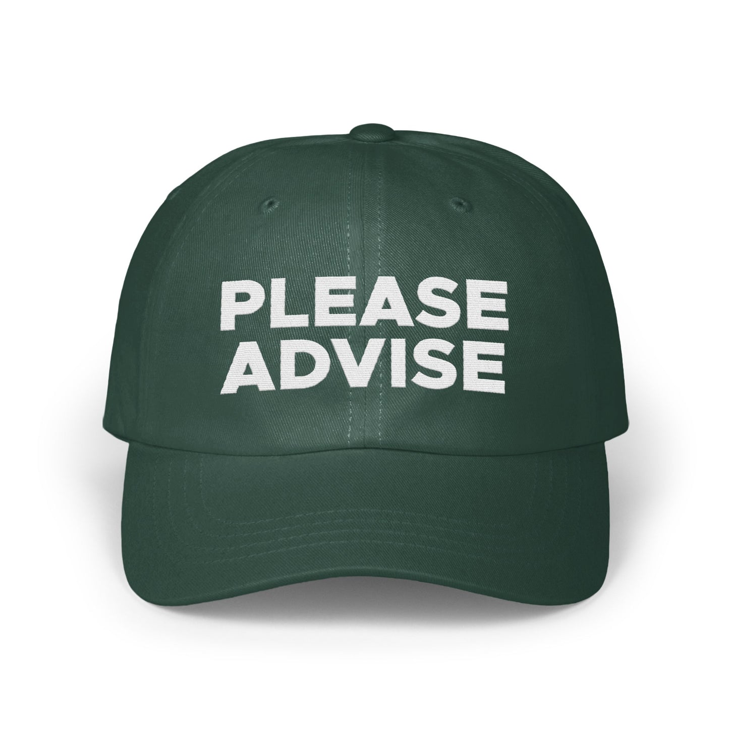 Please Advise Text on Dark Green Hat product