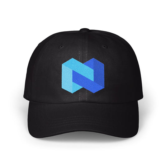 Stylish Black Cap with Blue Geometric Logo product type