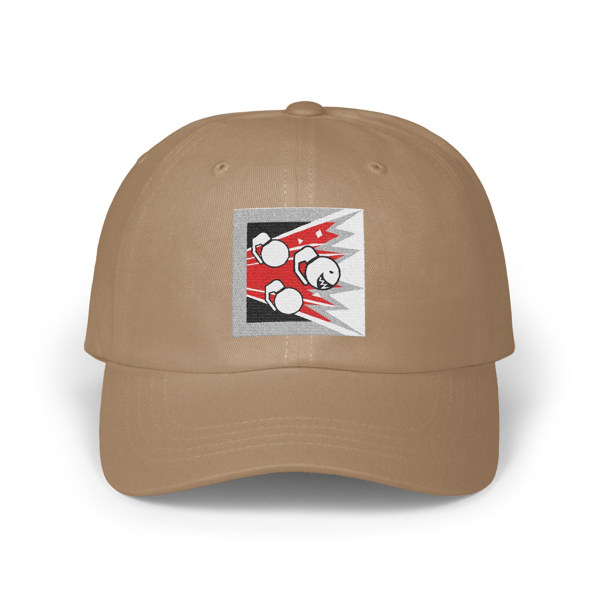 Striking Red and White Design on Khaki Hat product
