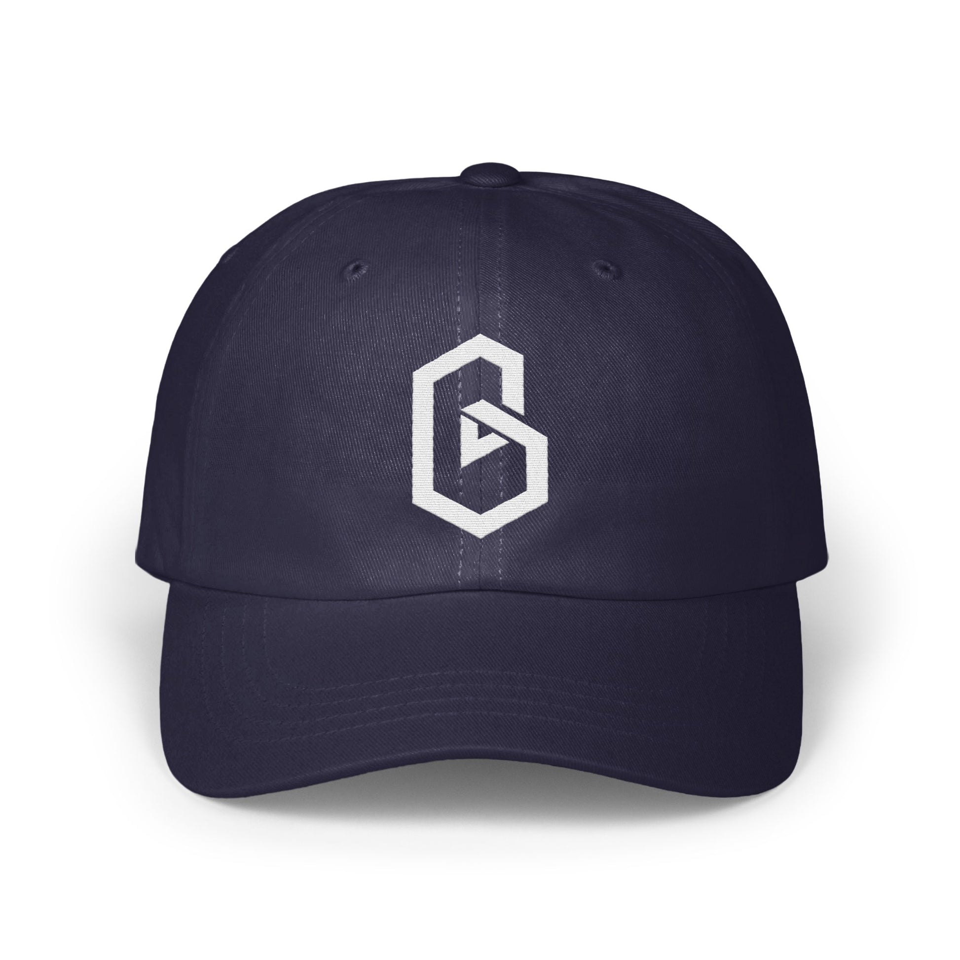 Stylish navy blue logo embroidered cap product