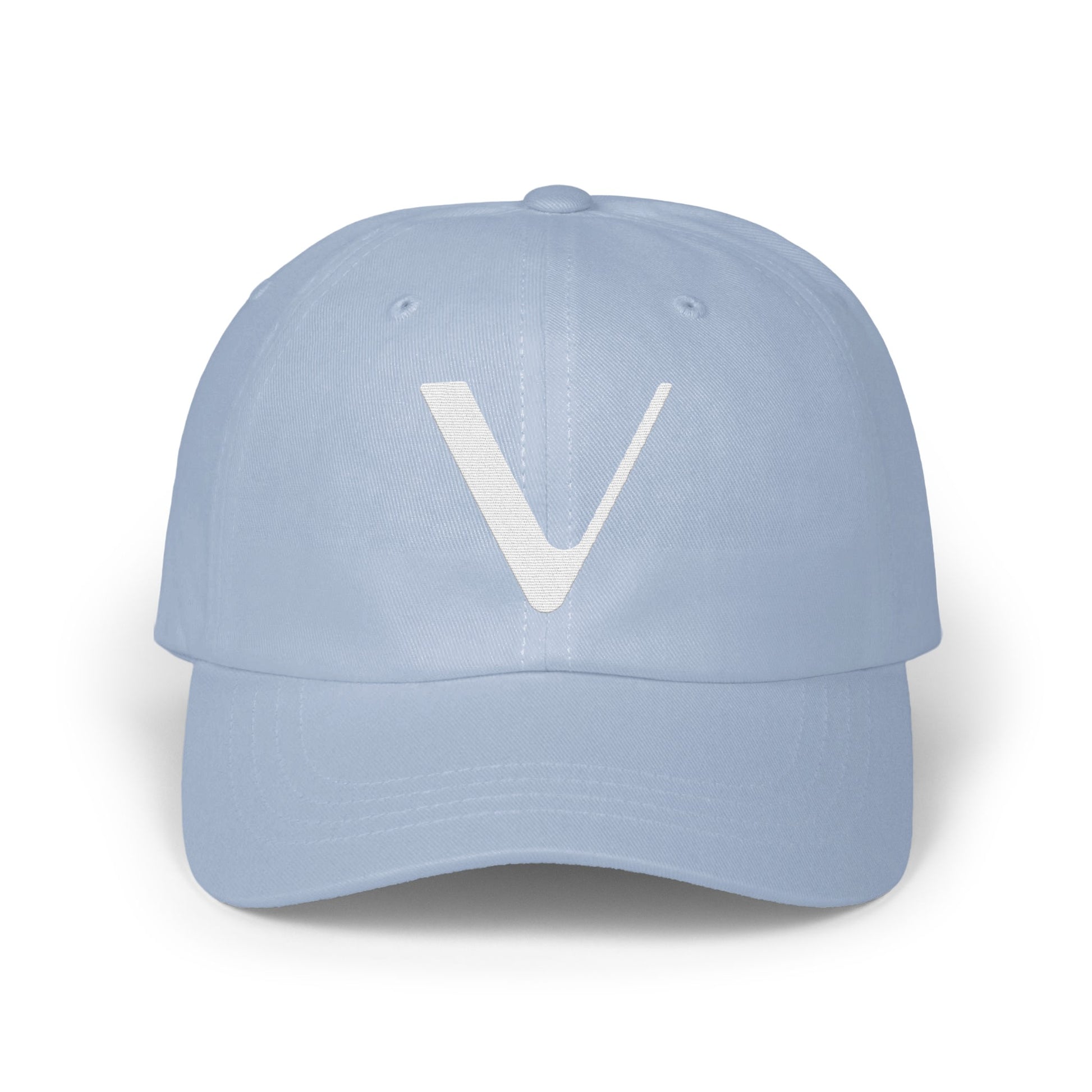 Light Blue Hat with V Logo design hat product