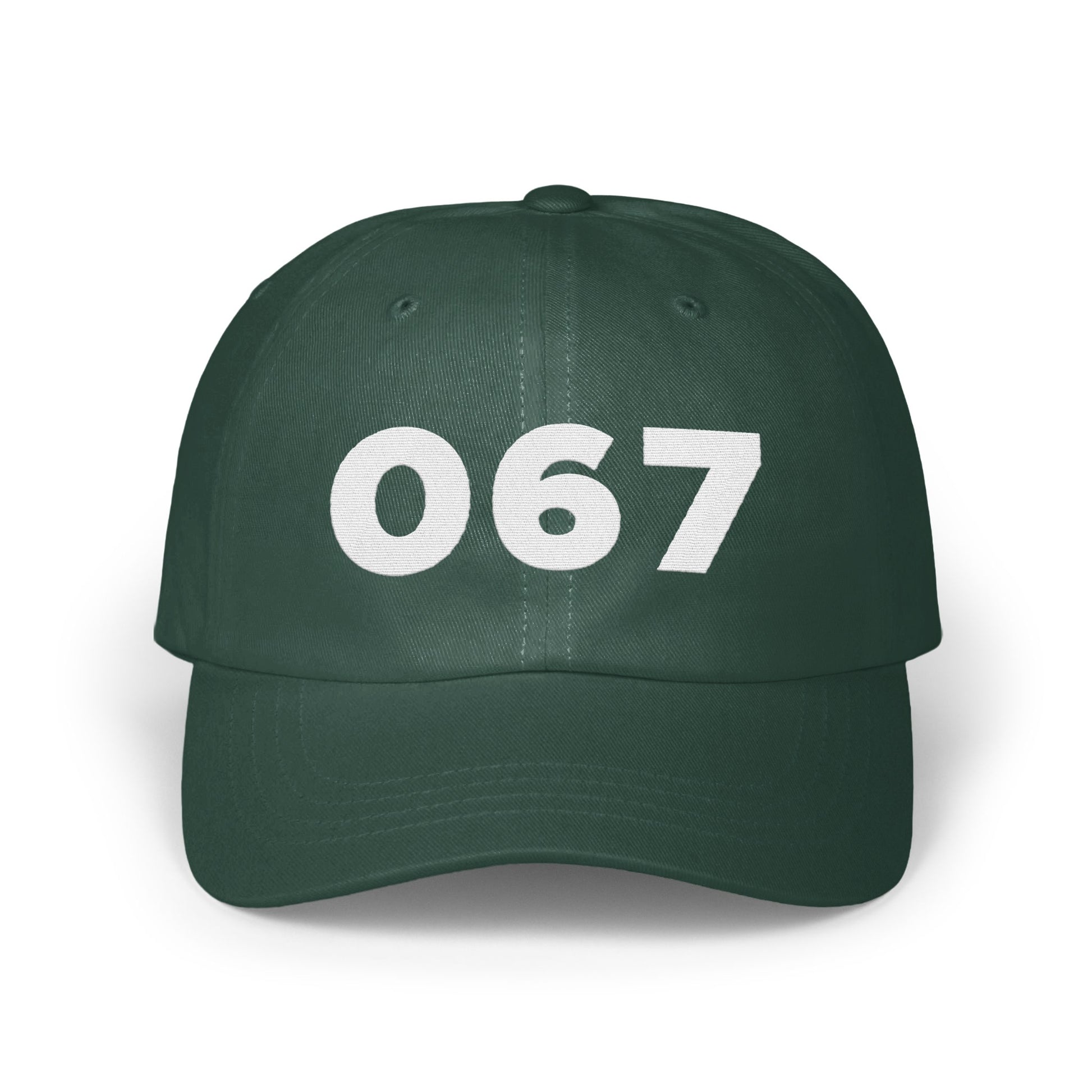 Green Baseball Cap with White 067 Number Product