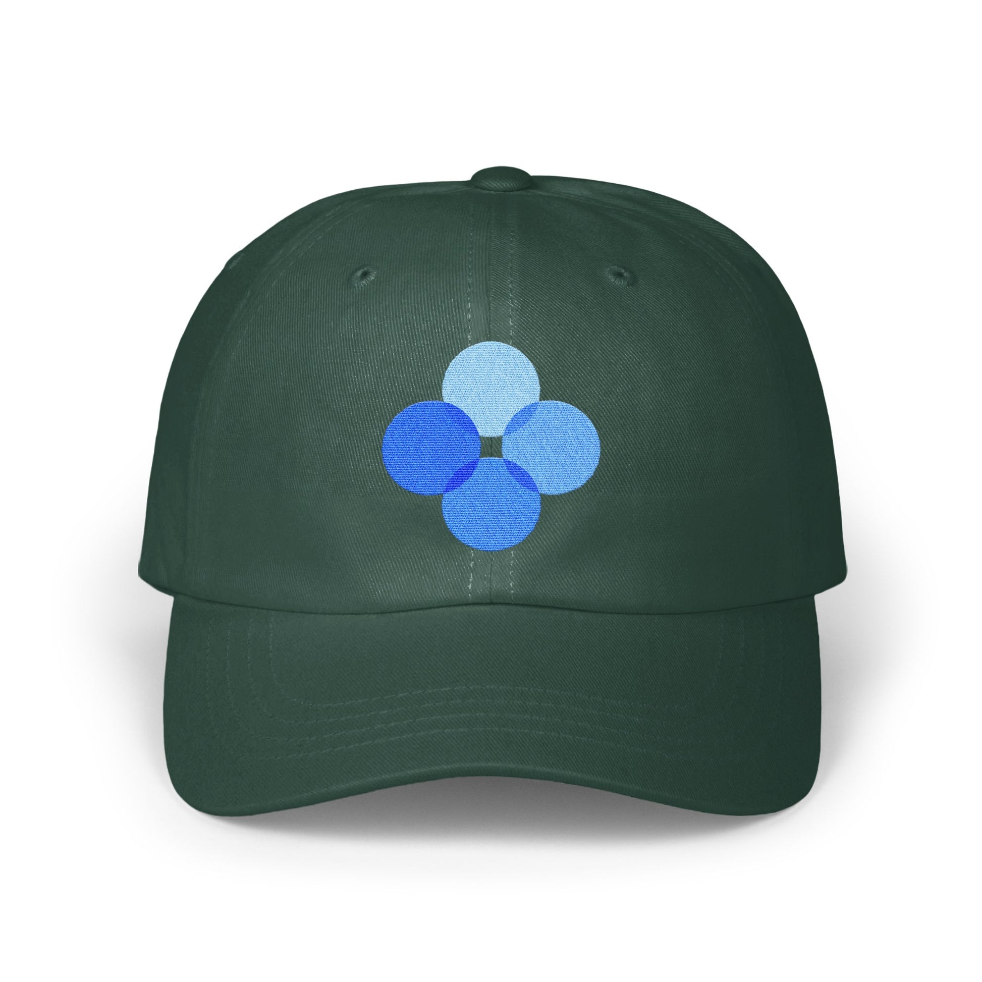 Stylish Green Baseball Cap with Unique Blue Design product type