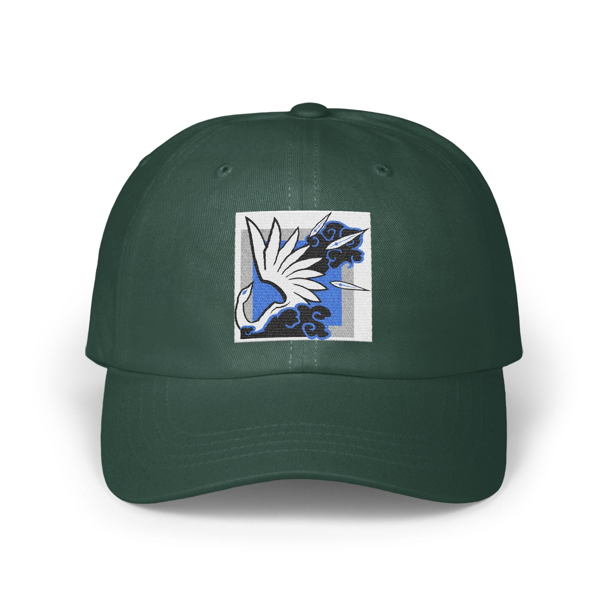 Blue and White Bird Print Dark Green Hat product