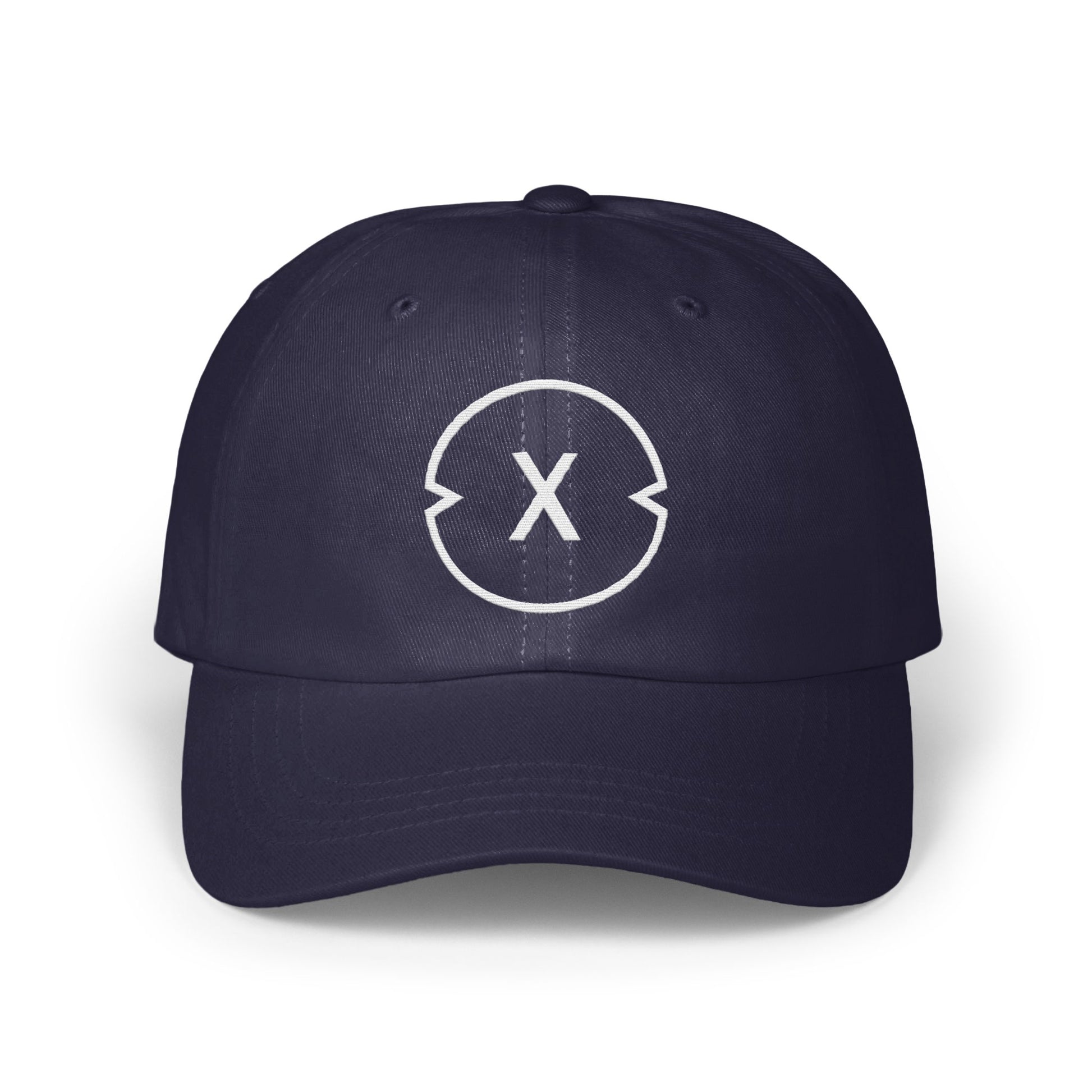 Stylish Dark Blue Cap with Unique Logo Design product type