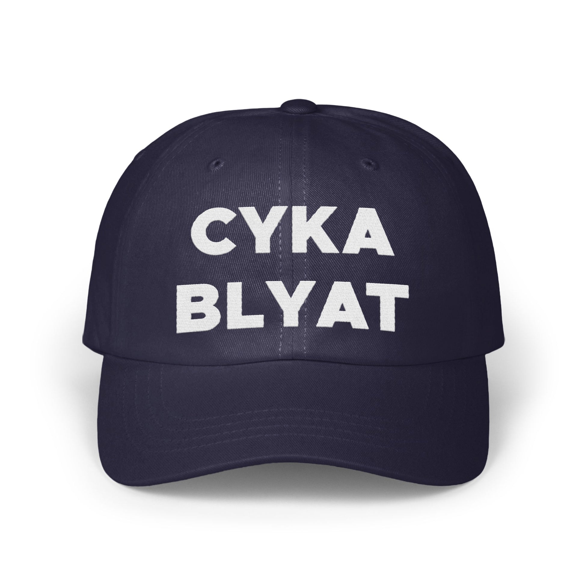 CYKA BLYAT Text on Dark Blue Hat product type