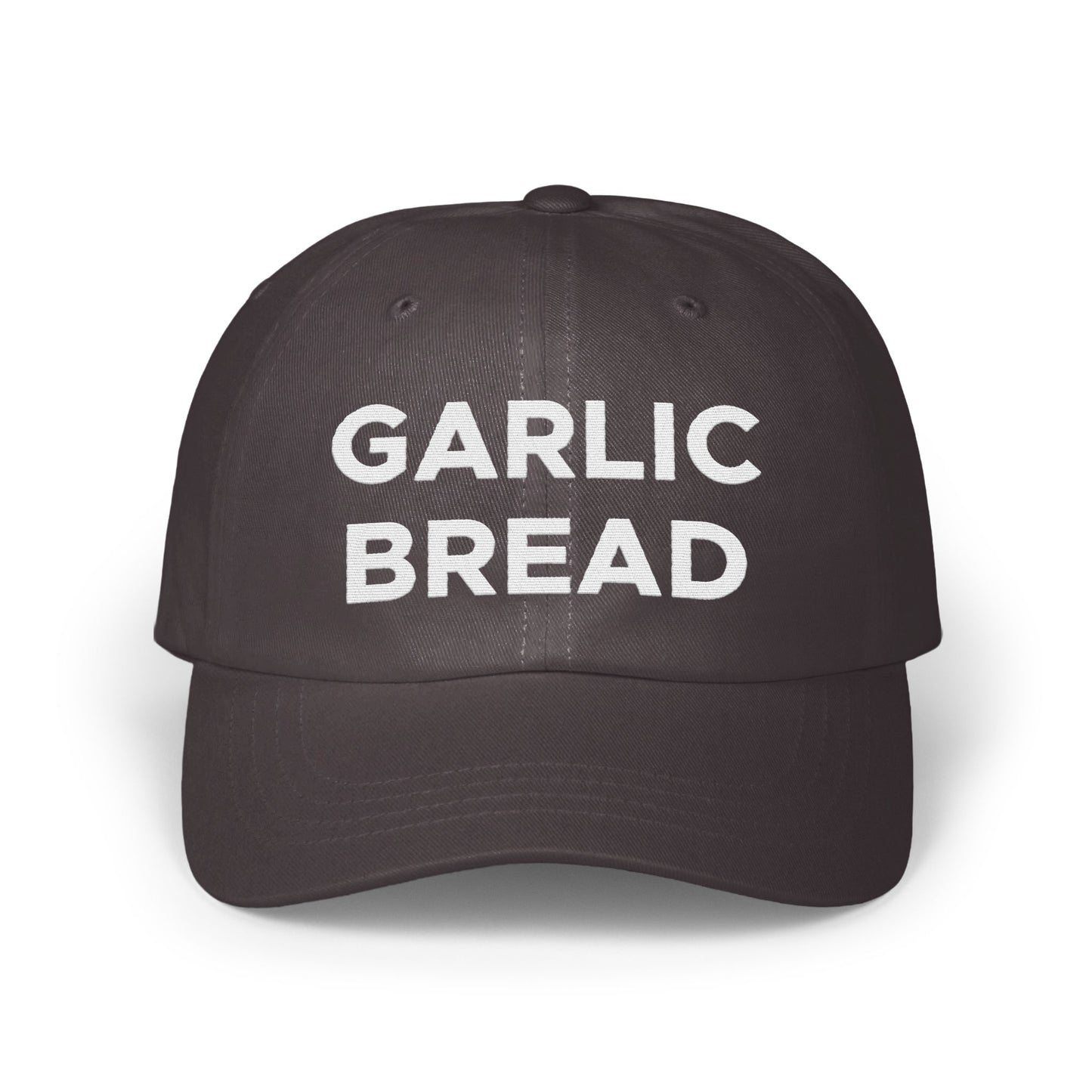 Garlic Bread Text on Black Baseball Cap product type