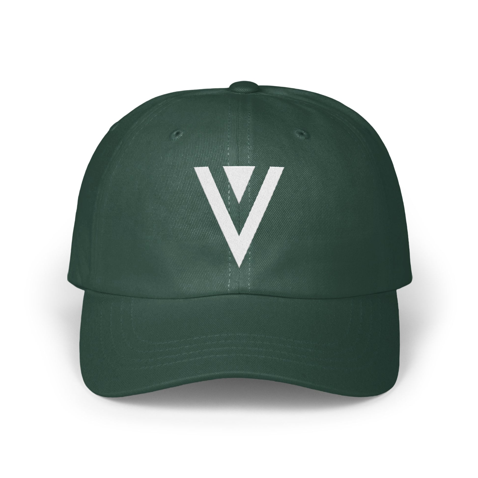 Sleek Dark Green Hat with Stylish V Logo Cap Product