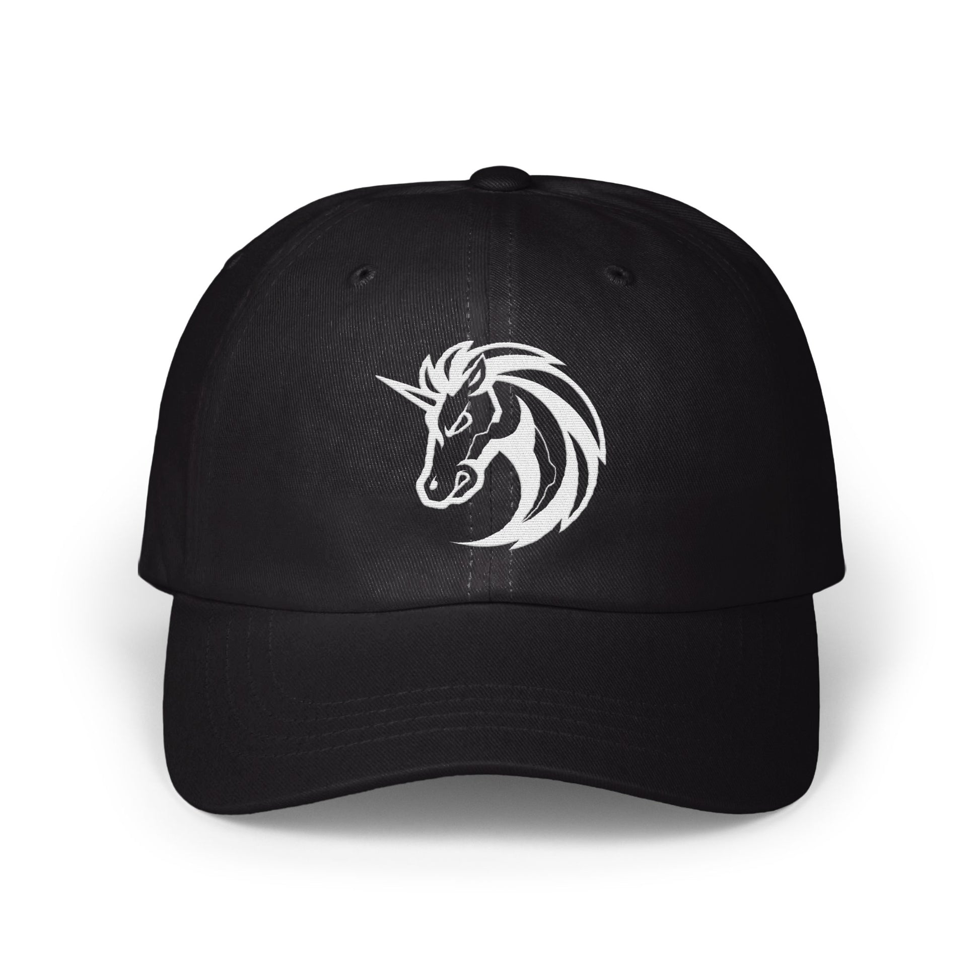 Stylish Black Cap with Unique White Logo Design product type