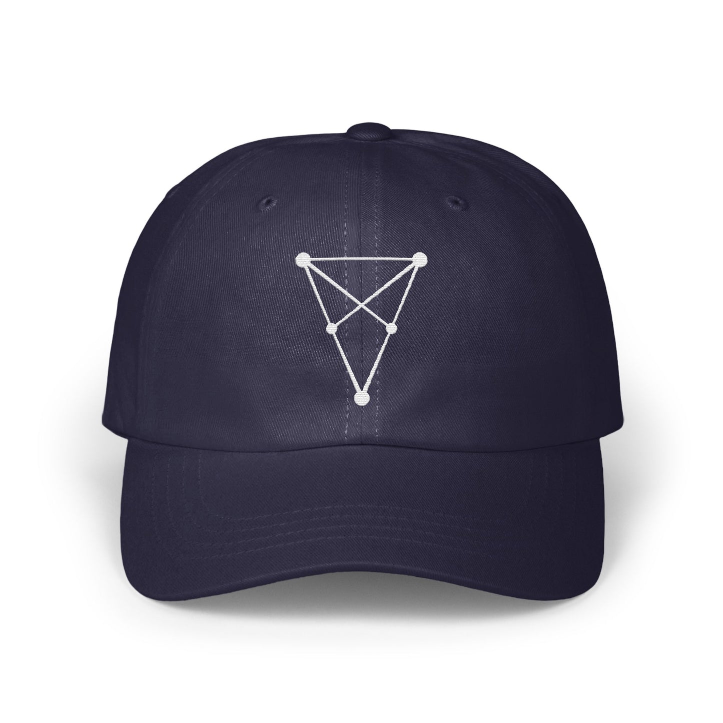 Geometric pattern design on dark blue hat product type