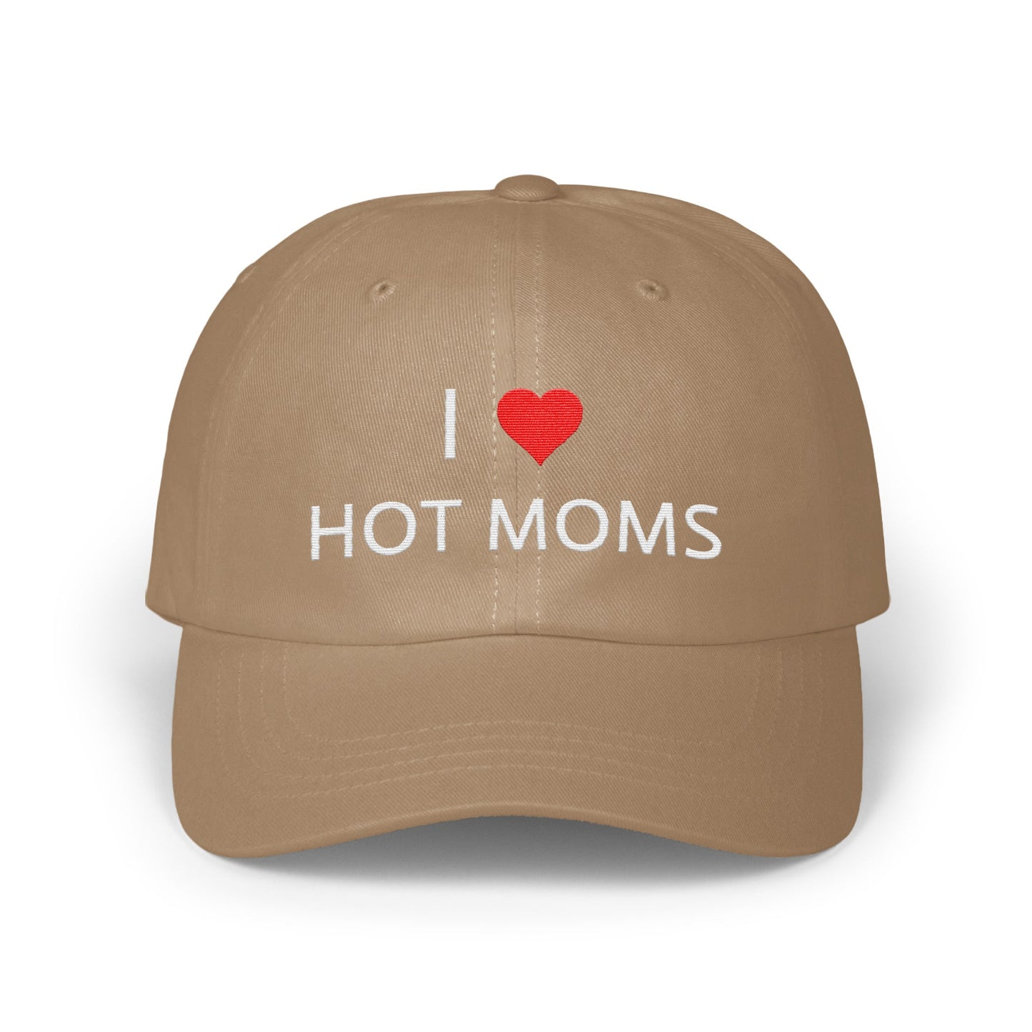 I Love Hot Moms Embroidered Beige Baseball Cap product