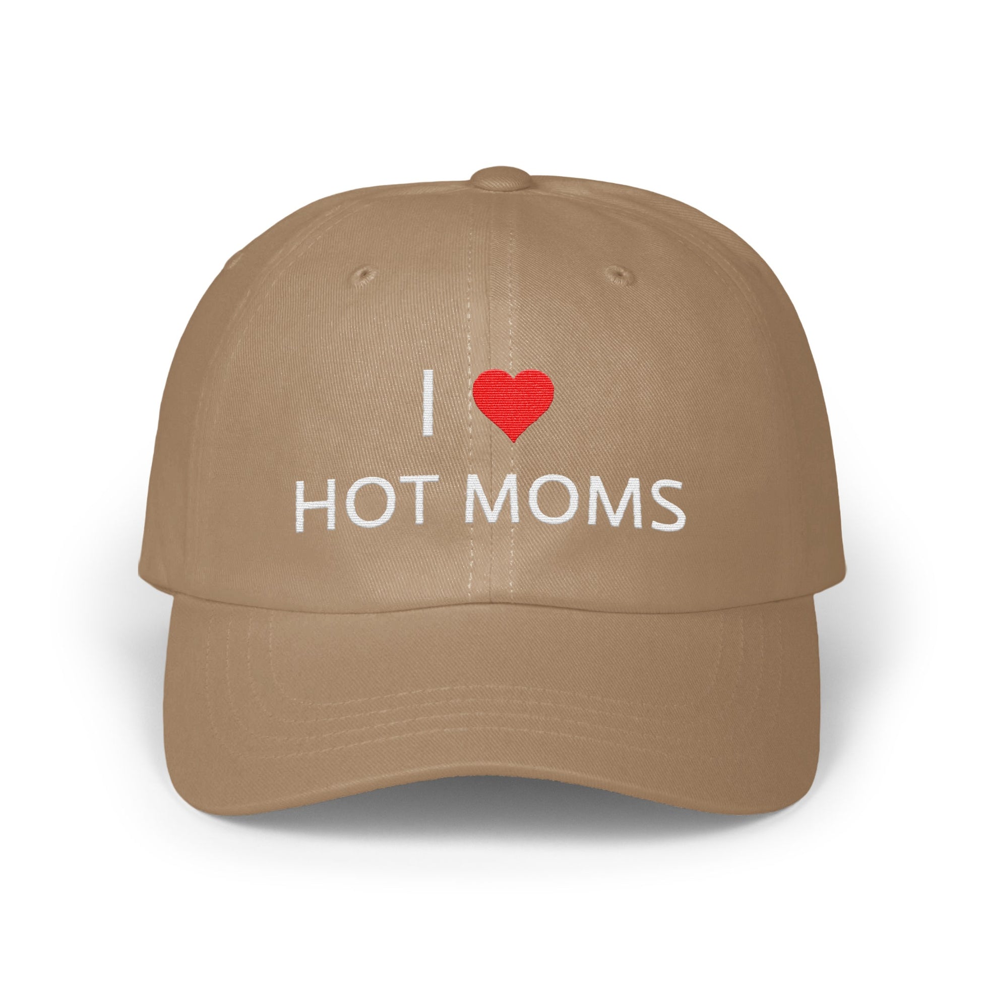 I Love Hot Moms Embroidered Beige Baseball Cap product