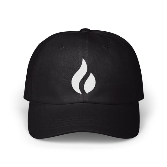 Stylish Black Cap with Unique Flame Logo product type