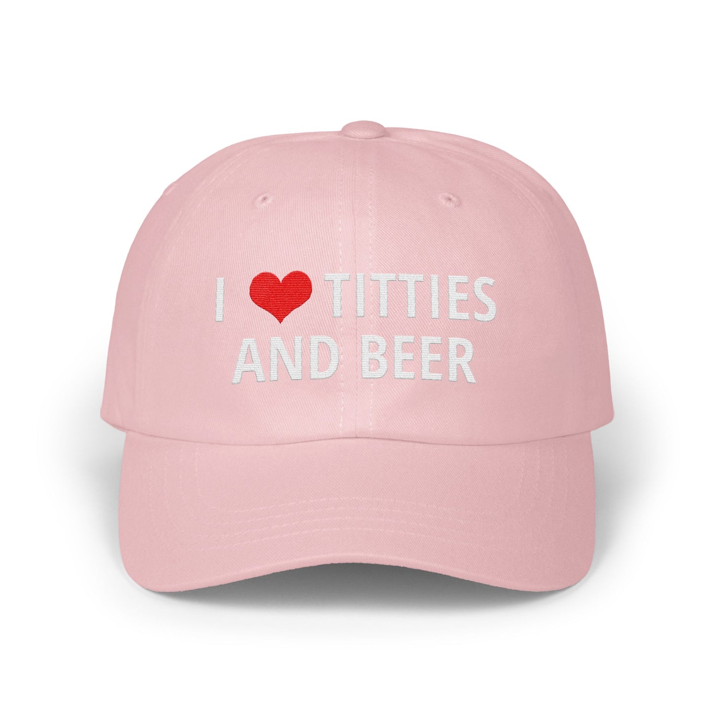 I Love Titties And Beer Embroidered Pink Hat product