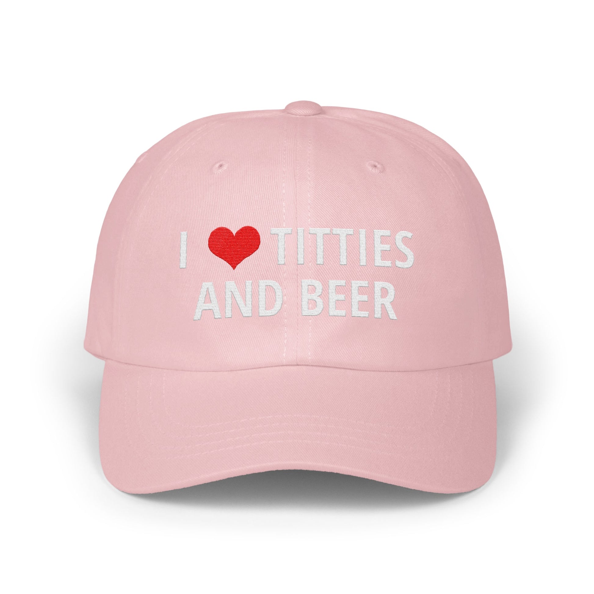 I Love Titties And Beer Embroidered Pink Hat product